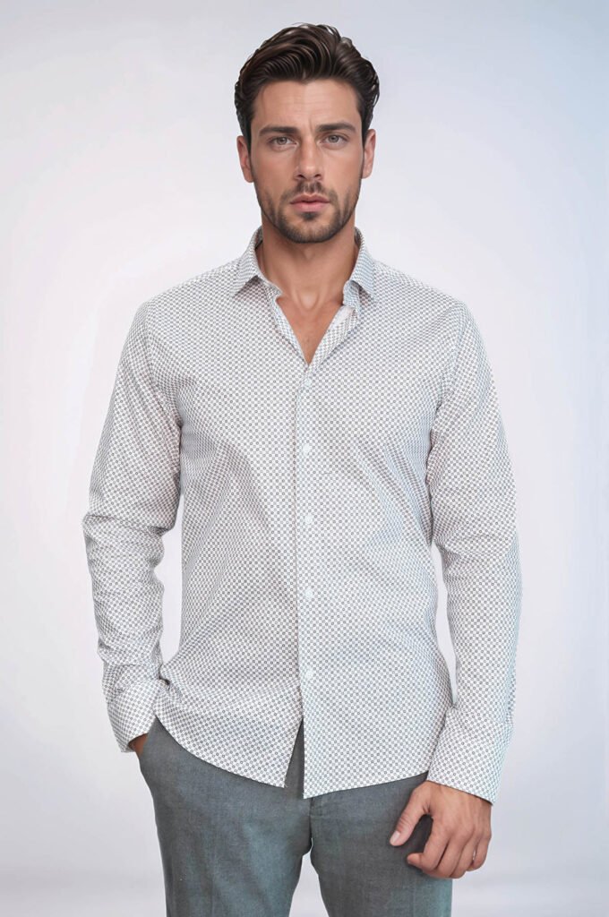 White Tiny Check Patterned Slim Fit Shirt