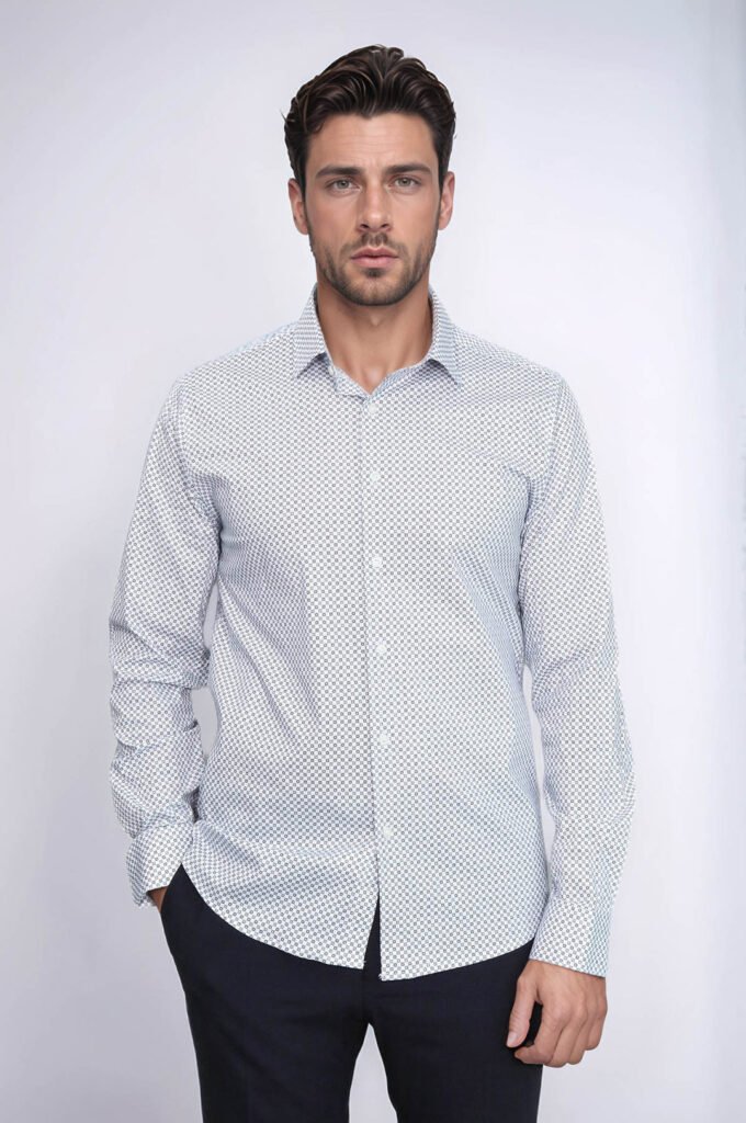 White Tiny Check Patterned Slim Fit Shirt