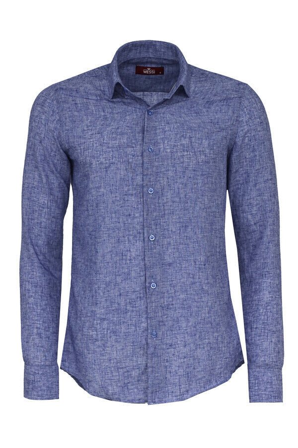 Slim Fit Patterned Navy Blue Men Shirt
