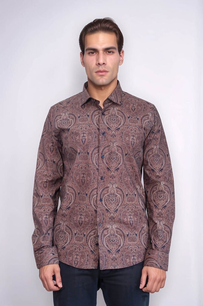 Brown Patterned Slim Fit Men's Shirt