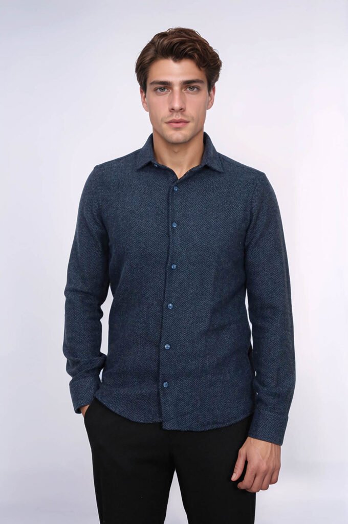 Winter Navy Blue Patterned Men's Lumberjack Shirt