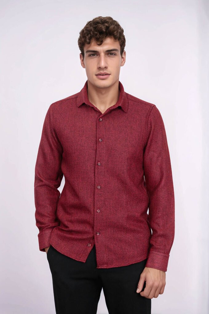 Slim Fit Cotton Plain Burgundy Men Lumberjack Shirt