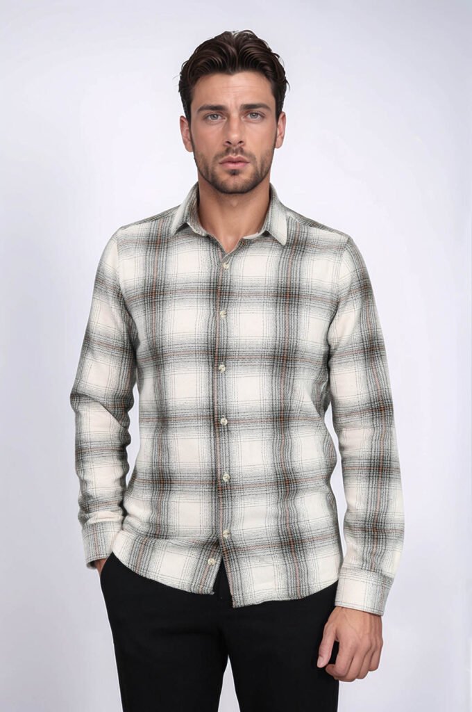 Checked Beige Men Lumberjack Shirt