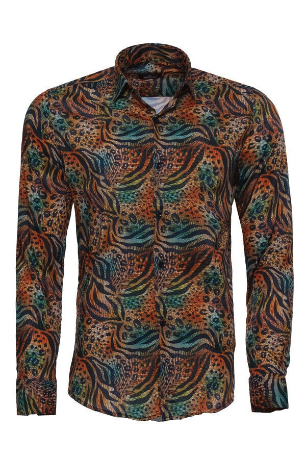 Animal Patterned Long Sleeves Multicolor Men Shirt