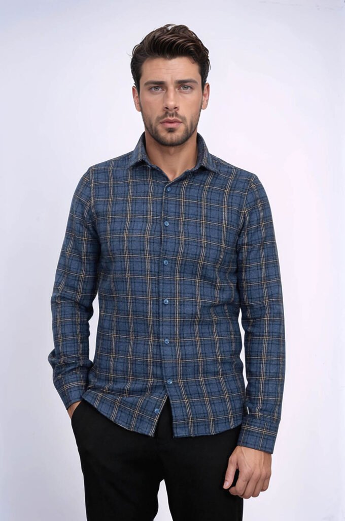 Plaid Navy Blue Men Lumberjack Shirt
