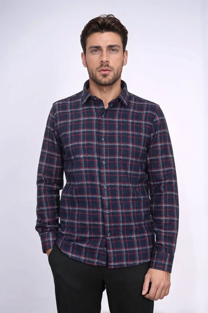 Thick Patterned Navy Blue Men Lumberjack Shirt