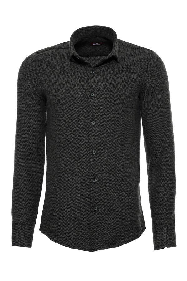 Herringbone Pattern Thick Dark Green Men Lumberjack Shirt