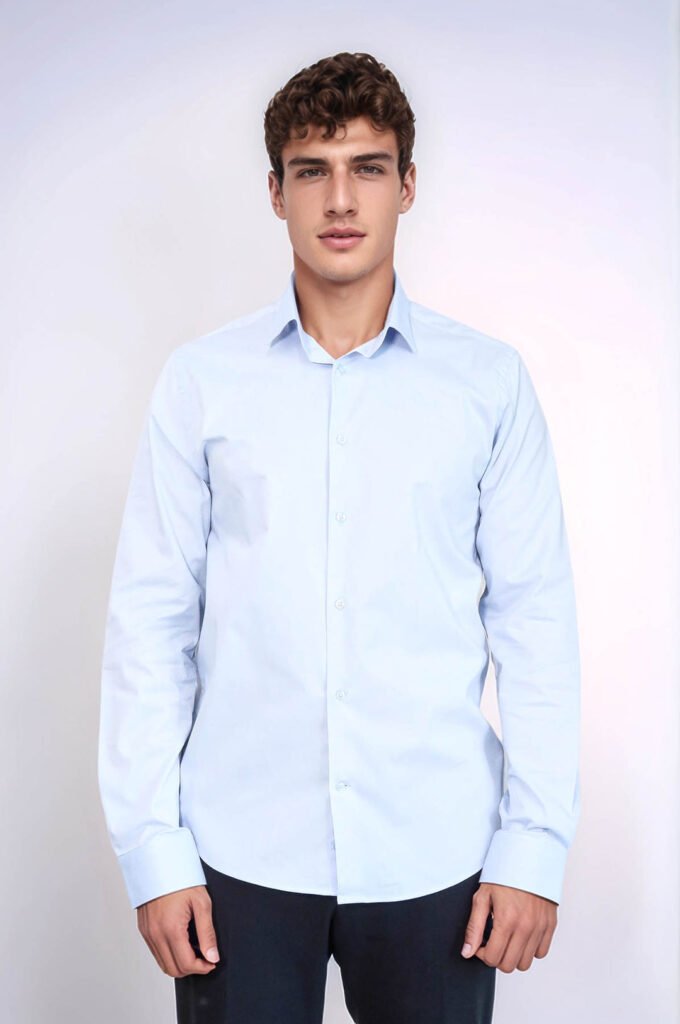 Sky Blue Slim-Fit Long Sleeve Shirt