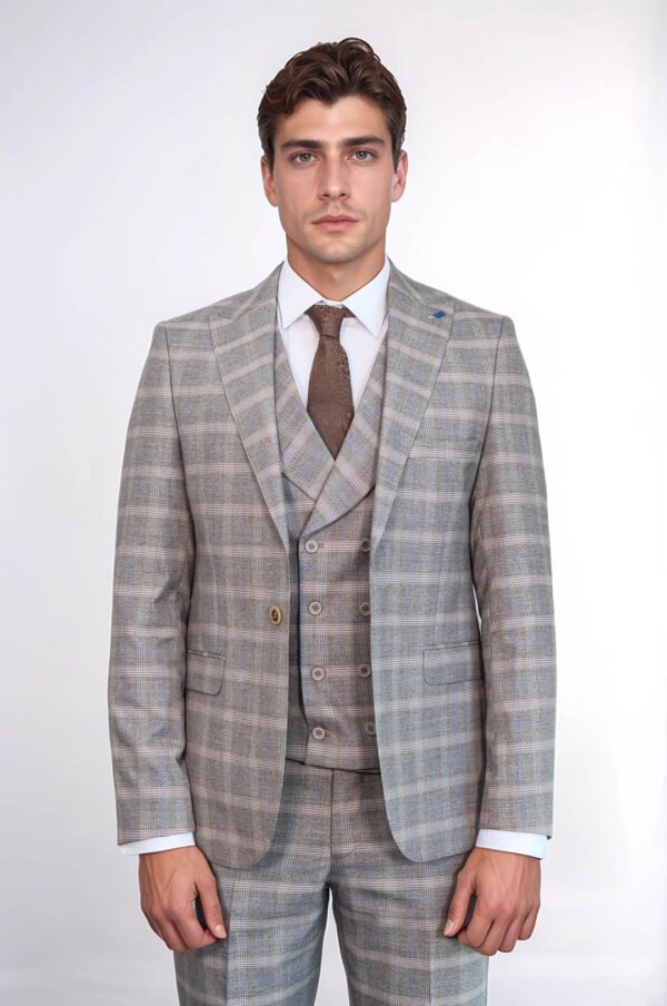 Single Button Peak Lapel 3-Piece Suit in Beige