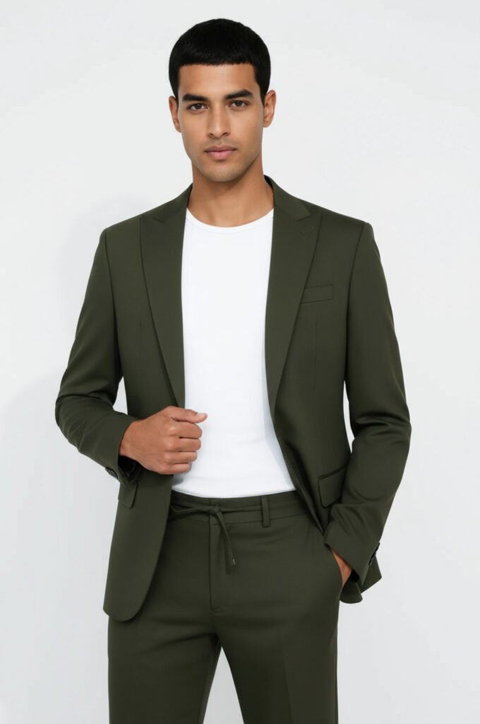 Single Buttons 2 Piece Green Men Suit