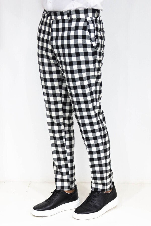 Slim Fit Checked Black Men Pants