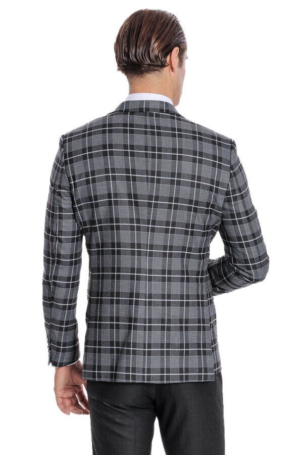 Slim Fit Checked Black Men Suit