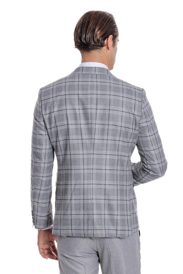 Slim Fit Checked Grey Men Suit