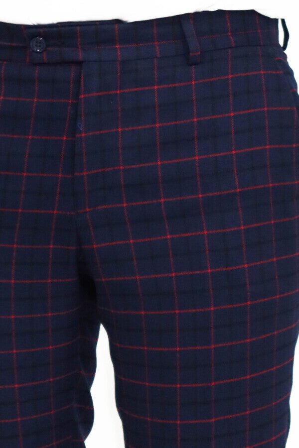 Slim Fit Checked Navy Blue Men Pants