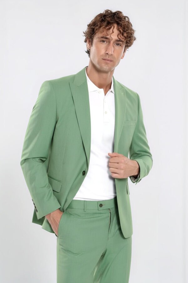 2 Piece Patterned Slim Fit Green Men Suit