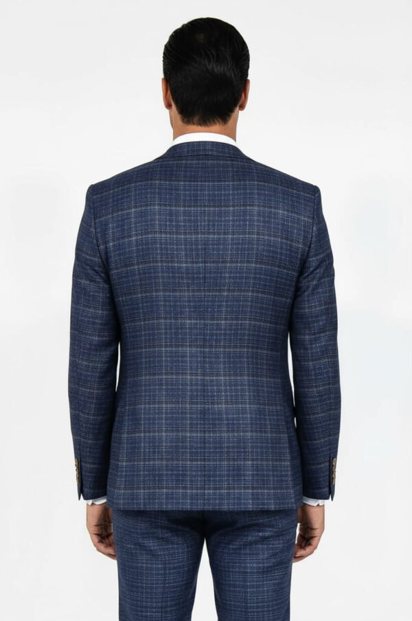 Slim Fit Checked Patterned Navy Blue Men Suit