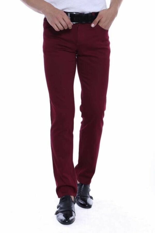 Slim Fit Cotton Burgundy Men Pants