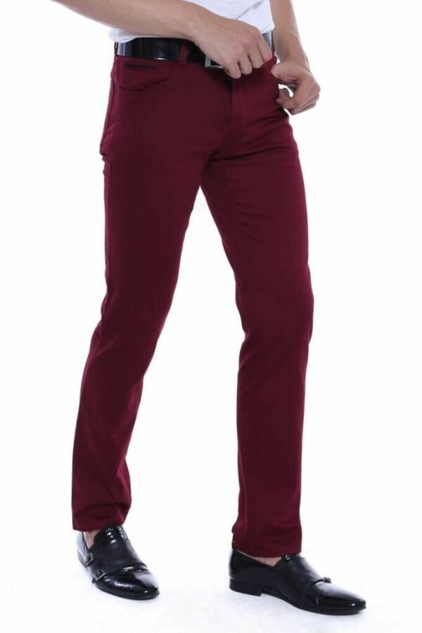 Slim Fit Cotton Burgundy Men Pants