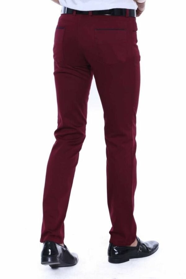 Slim Fit Cotton Burgundy Men Pants