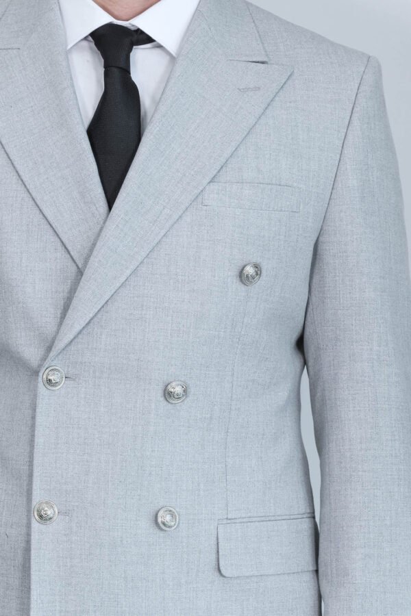 Slim Fit Double-Breasted Anthracite Men’s Suit with Silver-Tone Metal Buttons