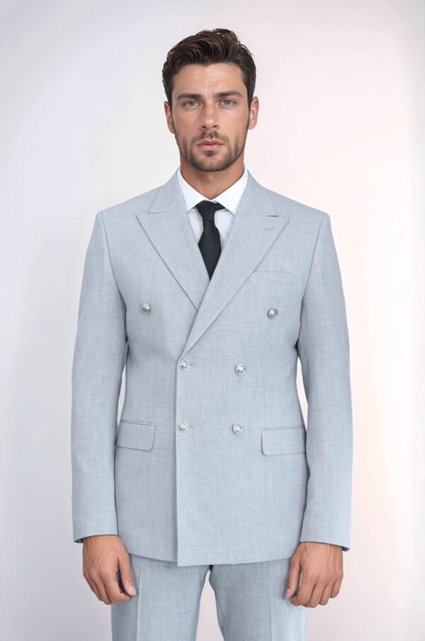 Slim Fit Double-Breasted Anthracite Men’s Suit with Silver-Tone Metal Buttons