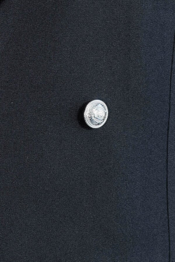 Slim Fit Double-Breasted Black Men’s Suit with Silver-Tone Metal Buttons