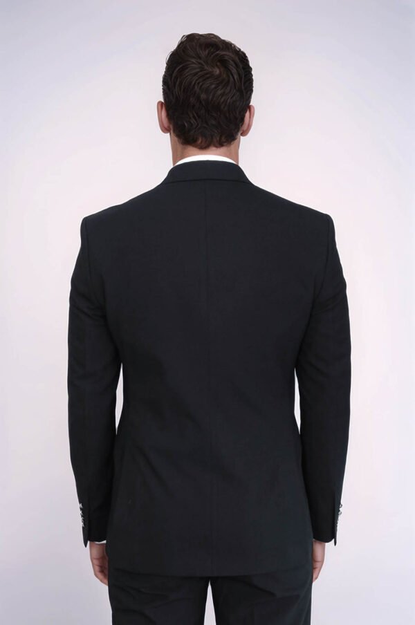 Slim Fit Double-Breasted Black Men’s Suit with Silver-Tone Metal Buttons