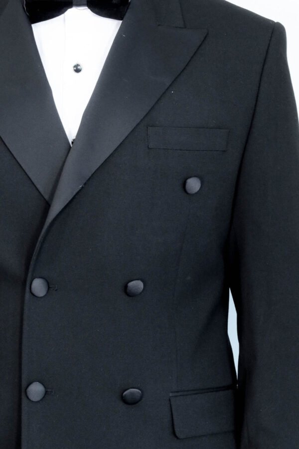 Slim Fit Double-Breasted Black Tuxedo Suit with Satin Lapel