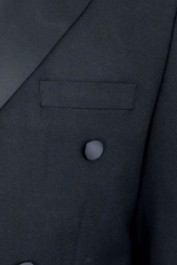 Slim Fit Double-Breasted Black Tuxedo Suit with Satin Lapel