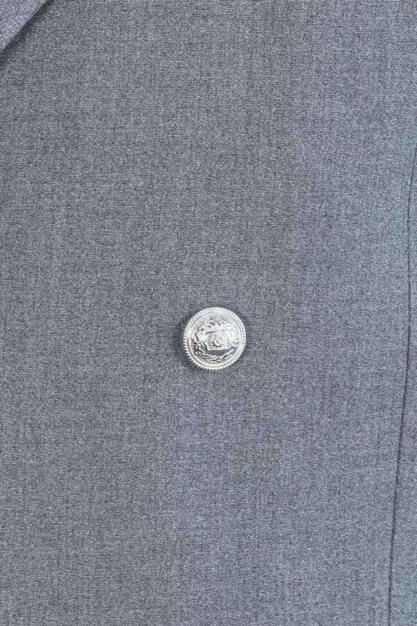 Slim Fit Double-Breasted Grey Men’s Suit with Silver-Tone Metal Buttons