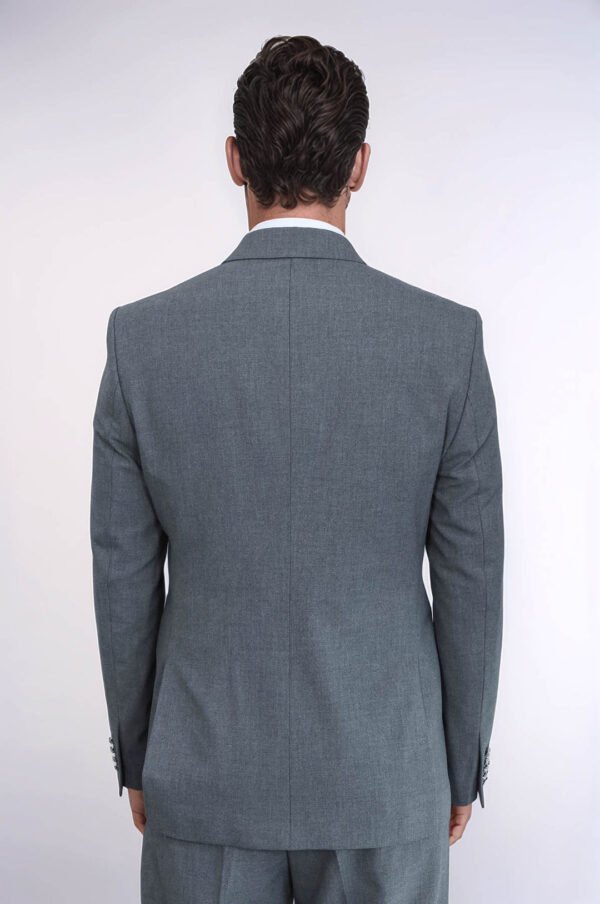 Slim Fit Double-Breasted Grey Men’s Suit with Silver-Tone Metal Buttons