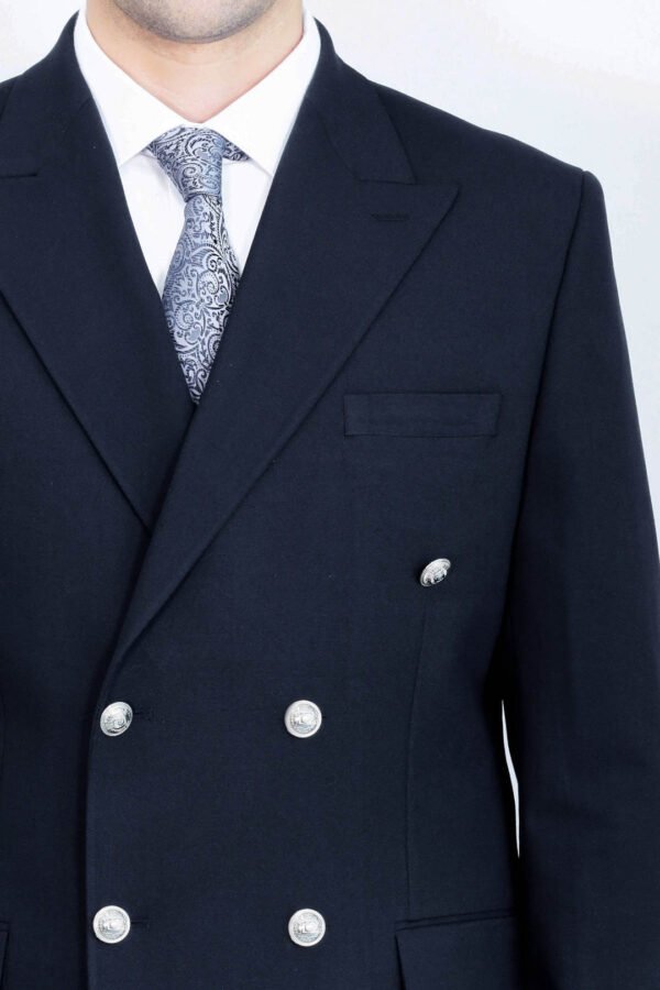 Slim Fit Double-Breasted Navy Men’s Suit with Silver-Tone Metal Buttons