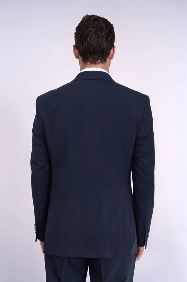 Slim Fit Double-Breasted Navy Men’s Suit with Silver-Tone Metal Buttons