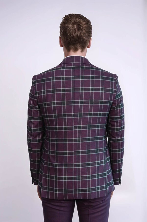 Slim Fit Patterned Checked Burgundy Men Suit