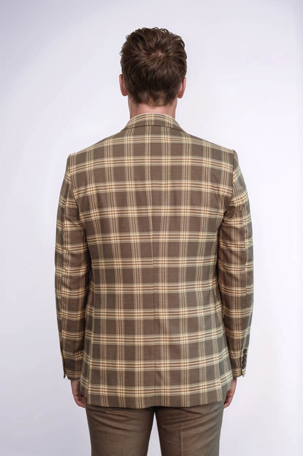 Slim Fit Patterned Checked Light Brown Men Suit