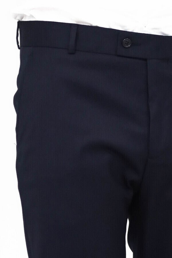 Slim Fit Plain Navy Blue Men Pants