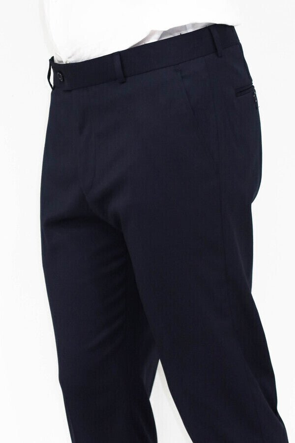 Slim Fit Plain Navy Blue Men Pants