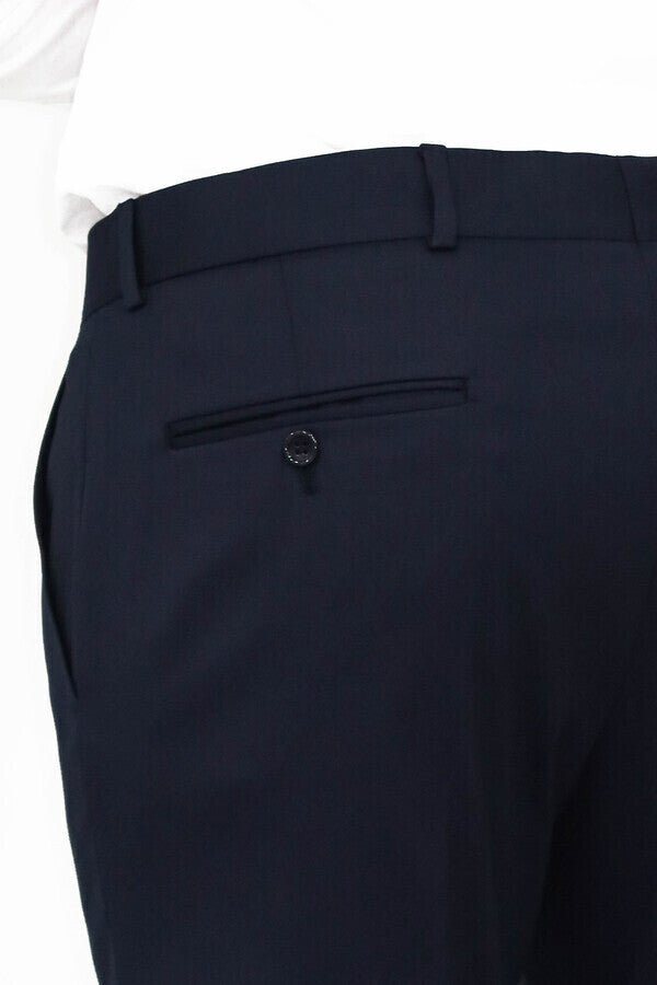 Slim Fit Plain Navy Blue Men Pants