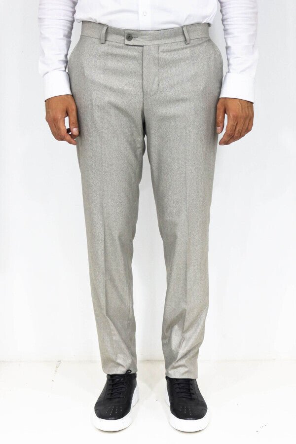 Slim Fit Textured Cream Men Trousers