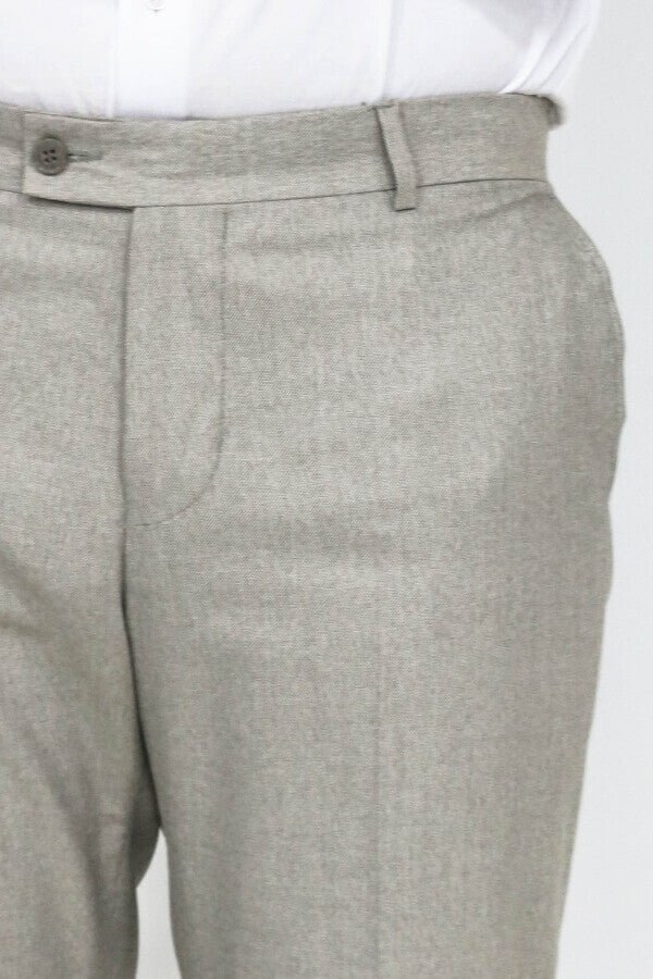 Slim Fit Textured Cream Men Trousers