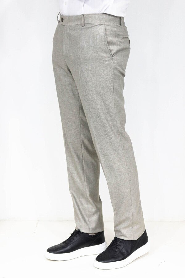 Slim Fit Textured Cream Men Trousers