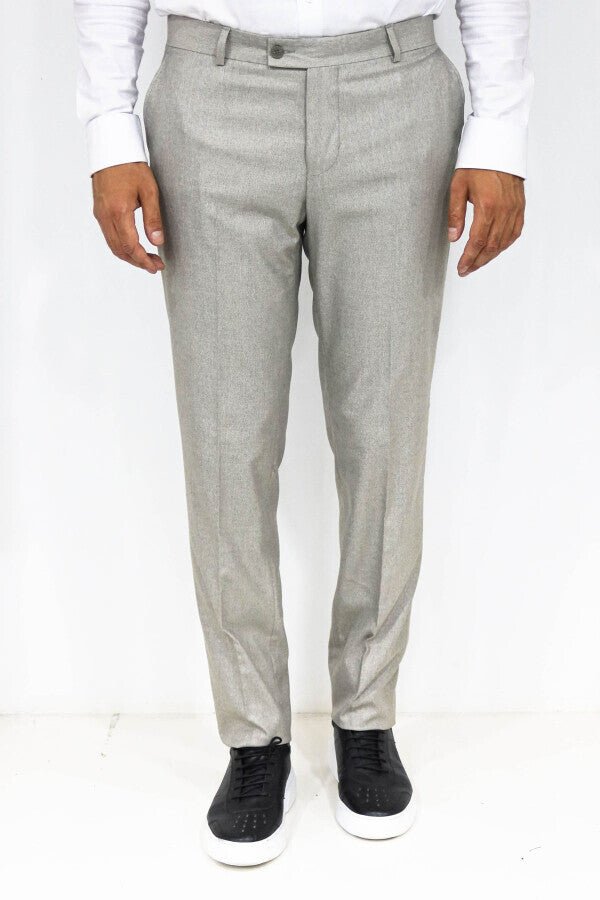 Slim Fit Textured Cream Men Trousers