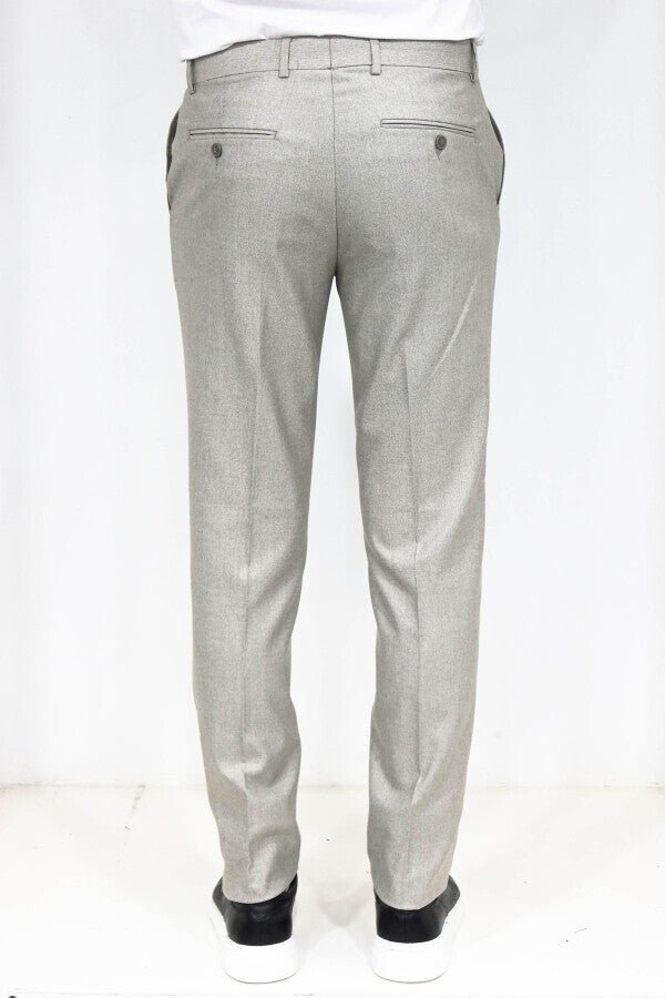 Slim Fit Textured Cream Men Trousers