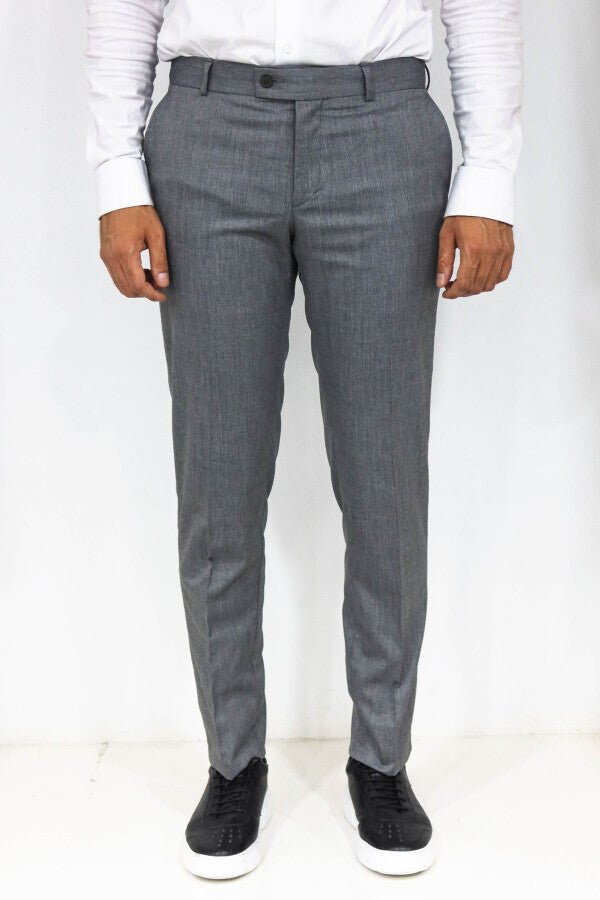 Slim Fit Textured Dark Grey Men Trousers