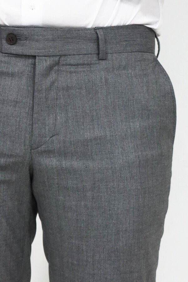 Slim Fit Textured Dark Grey Men Trousers