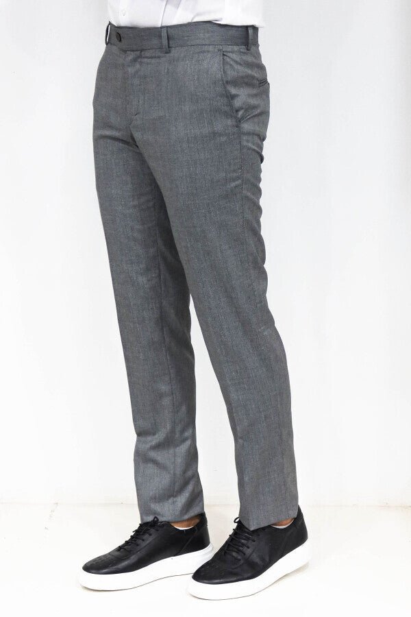 Slim Fit Textured Dark Grey Men Trousers