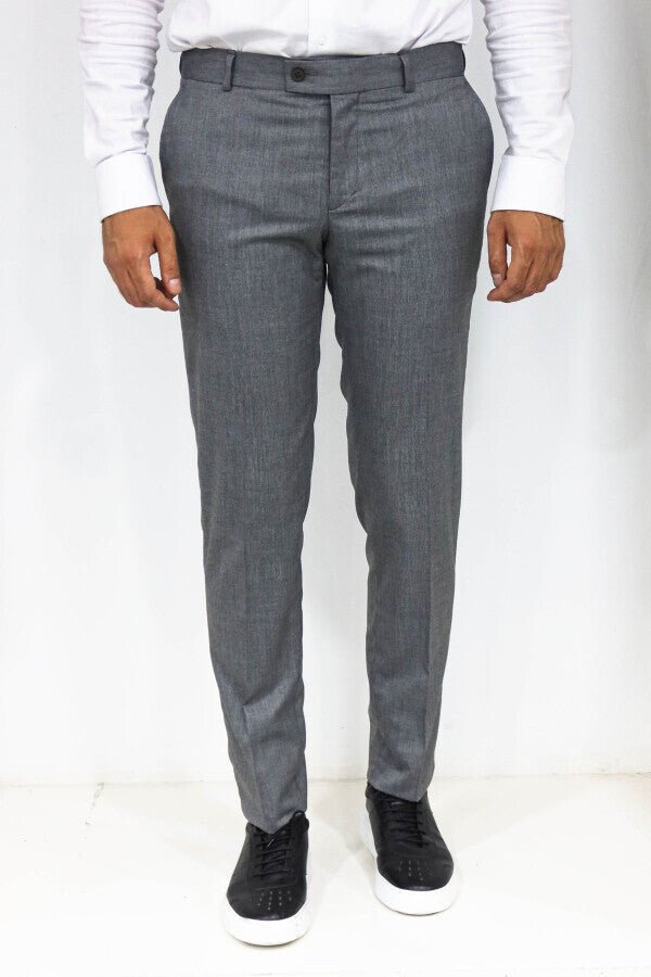 Slim Fit Textured Dark Grey Men Trousers