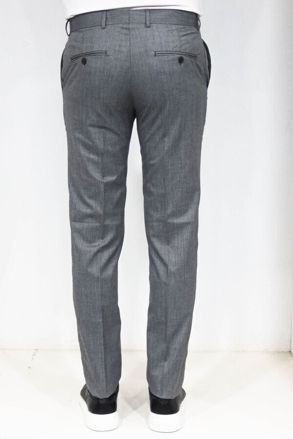 Slim Fit Textured Dark Grey Men Trousers