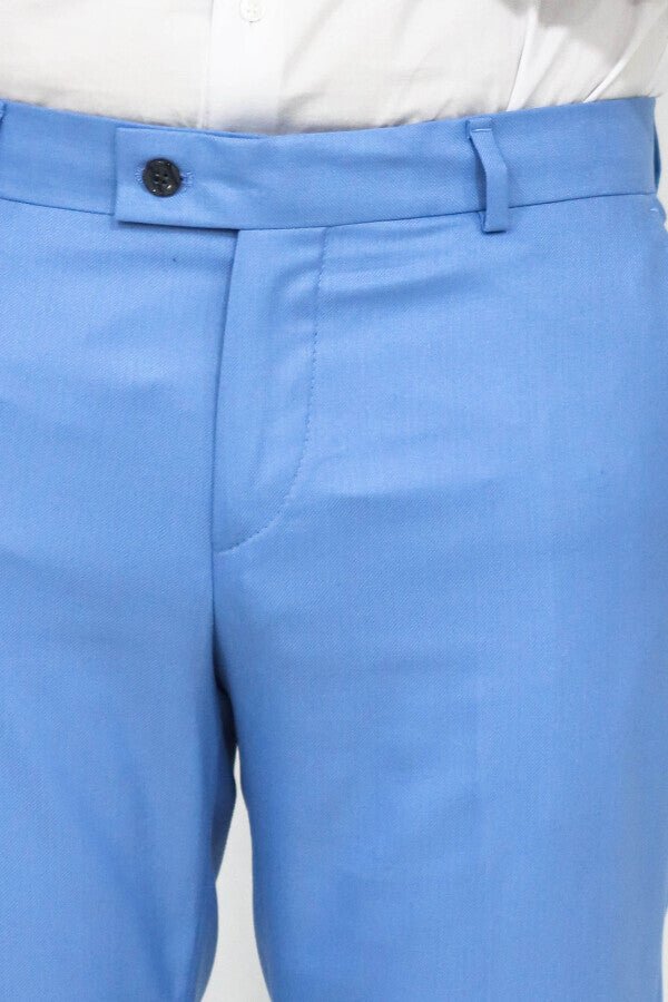 Slim Fit Textured Light Blue Men Trousers