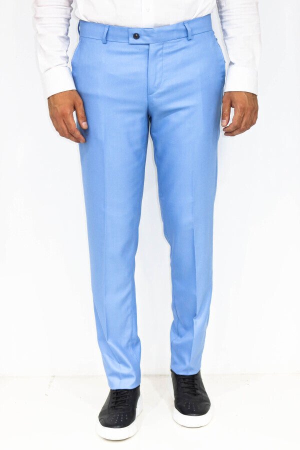 Slim Fit Textured Light Blue Men Trousers